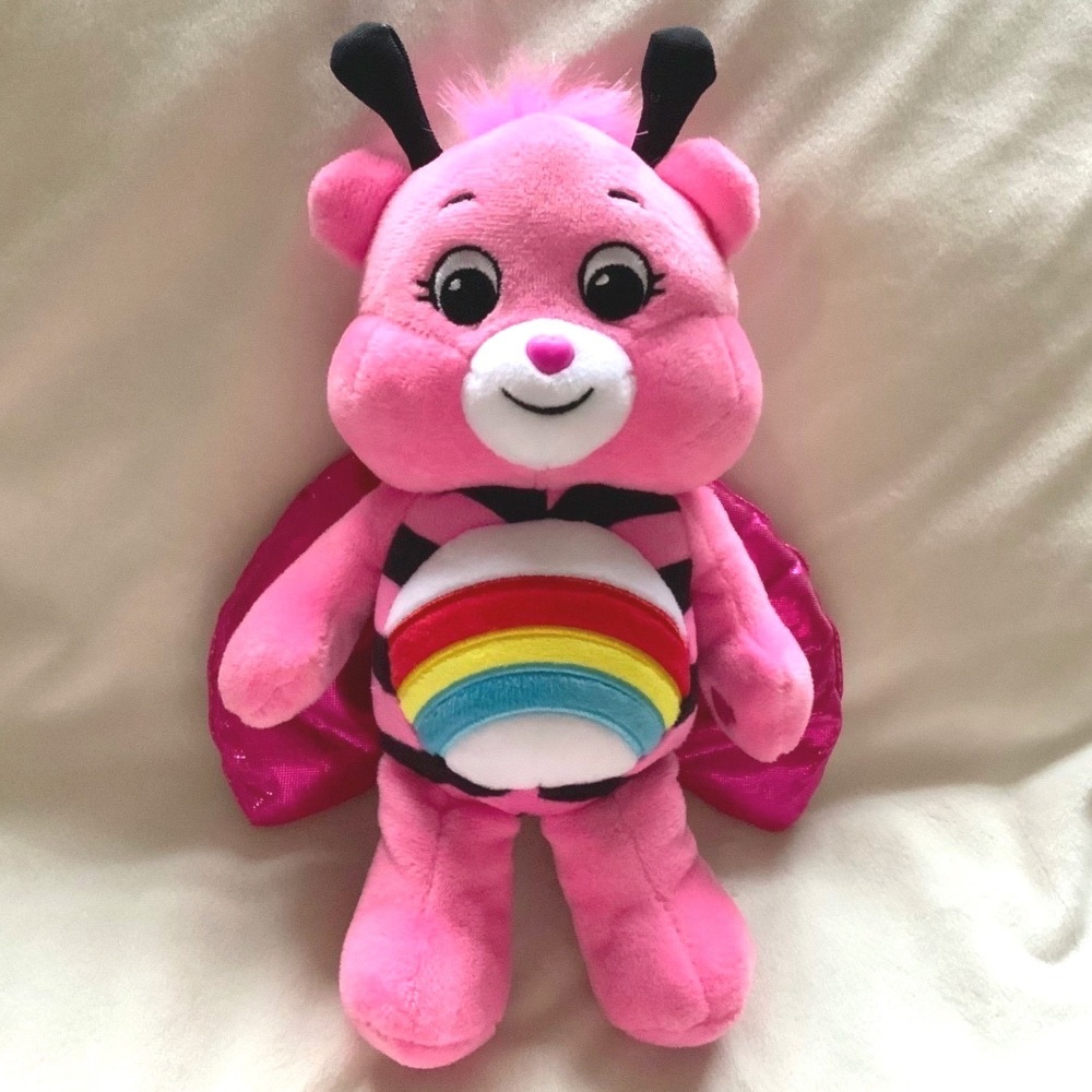 Care Bears Cheer Bear Ladybug Plush 10" Pink Rainbow Belly Badge Basic Fun 2021